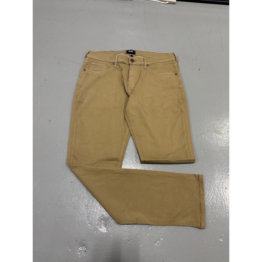 Paige Federal Slim Straight Leg Pants Khaki Mens 34 Transcend Stretch Made USA